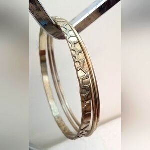 Set of Three Antique Goldtone Textured Metallic Bangles Women's Jewelry